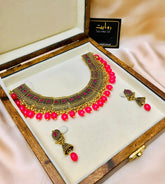 Oxidized Necklace-37 Golden (Pink)